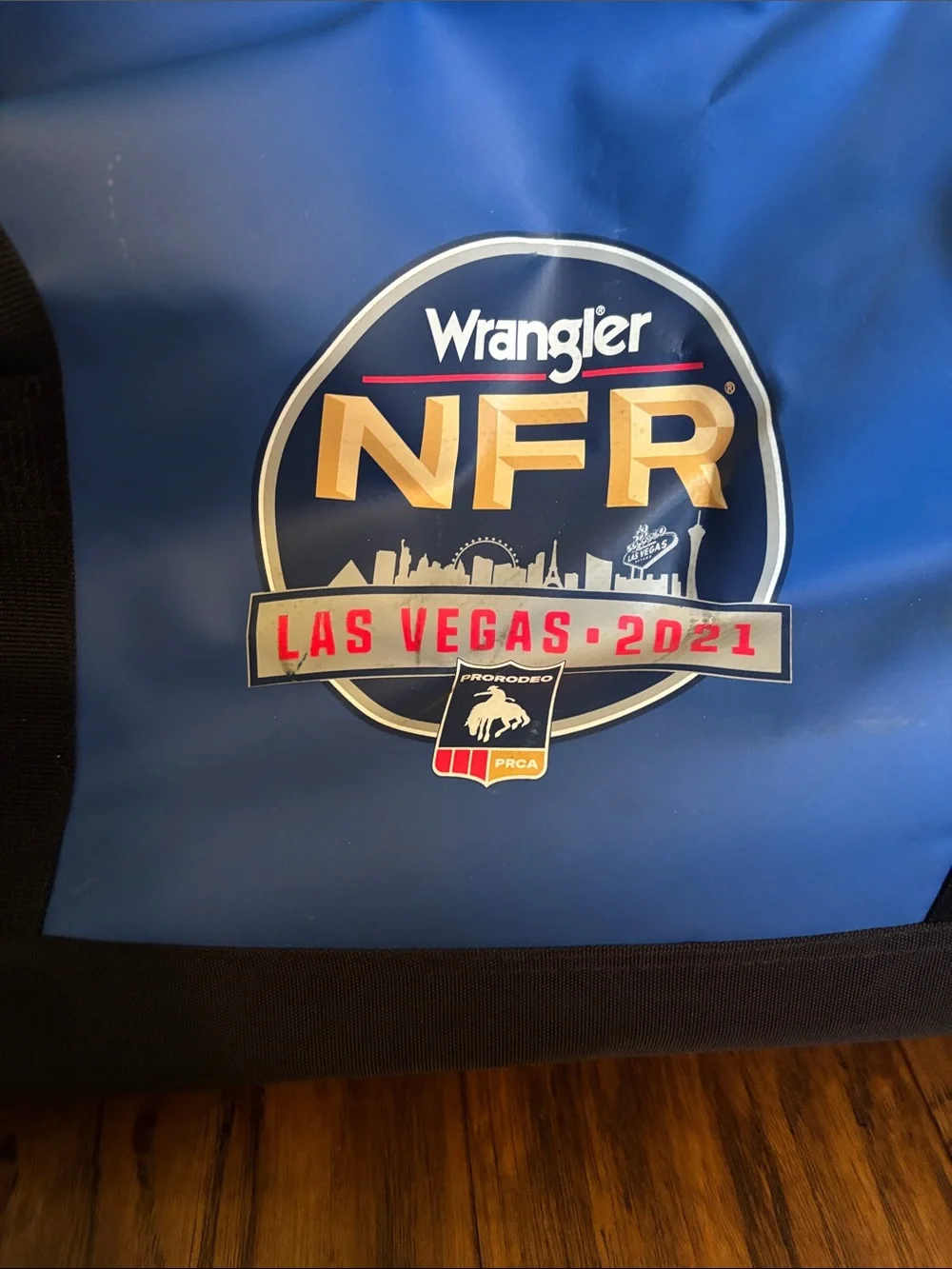 Wrangler Blue Duffel with Yellow Logo and Black Trim